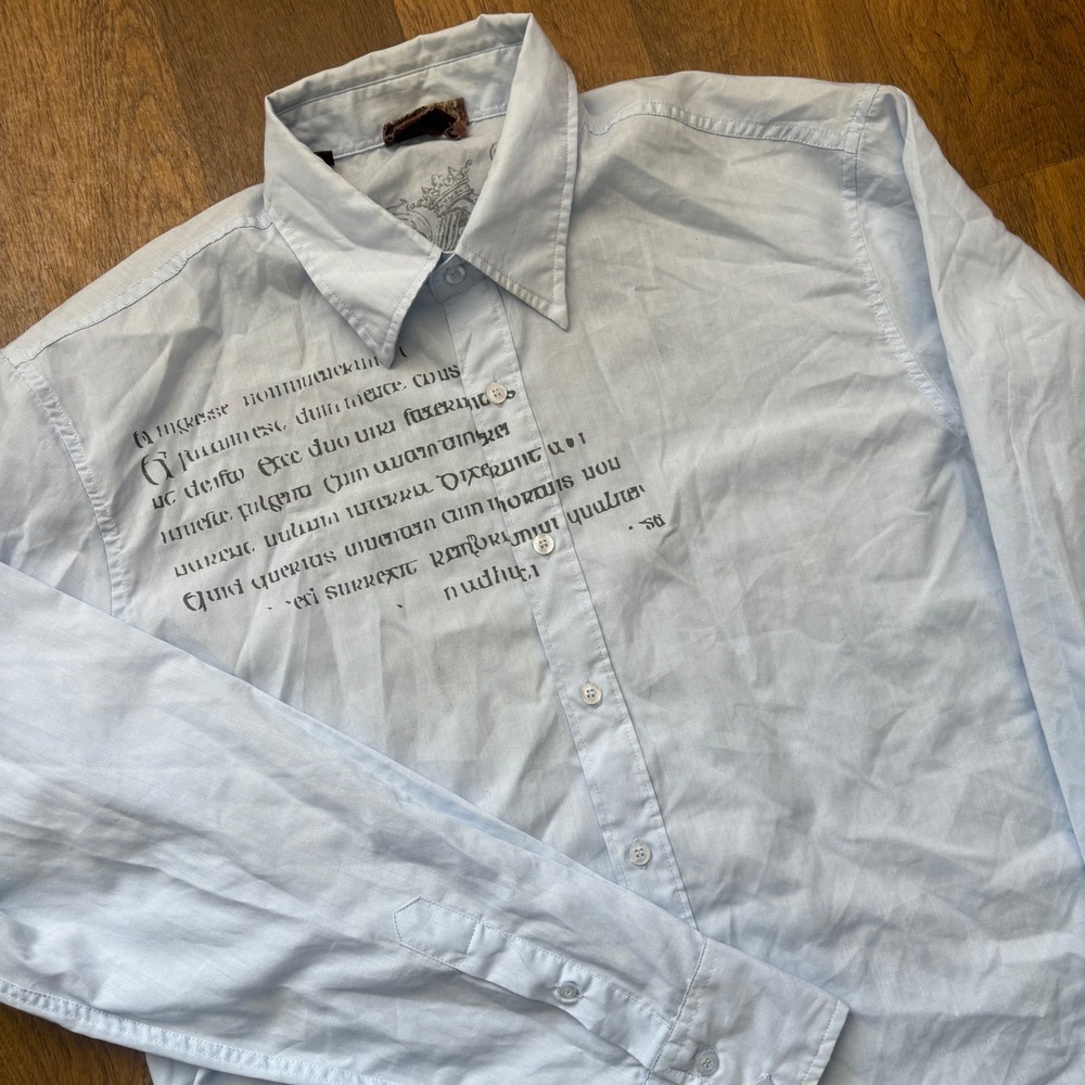 Vintage Y2K Grunge Goth Roar Tattoo Style Blue Oxford Double Sided Button Down